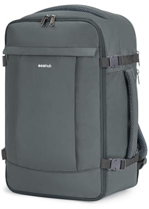 ECOHUB 20L Ryanair Handgepäck 40x20x25, Diebstahlsicher Rucksack, Laptop Wasserdicht, Recycelt Reiserucksack für Flugzeug, Damen Herren, Patent Anhängig (Grau Grün)