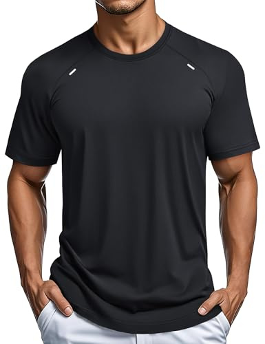 MAGCOMSEN Mens Workout Shirts Dry Fit Short Sleeve Running Shirt Gym Athletic Crew Neck Training Tshirt Performance Tee Black M