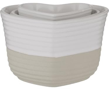 Mason Cash Rustic Charm Multi-Measure Cups Set of 3 Stoneware Measuring Cups with Debossed Heart Motif, Design for Easy Storage, 1 Cup, 1/2 Cup & 1/4 Cup, Elegant Matt & Gloss Finish