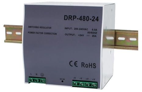 ZKLGS Fuente de alimentación conmutada, 480W DC 12V 24V 36V 48V je de Salida 10A 13.3A 20A 40A DRP-480 Transformador de Fuente de alimentación conmutada Tipo Carril(DRP-480-12V 40A)