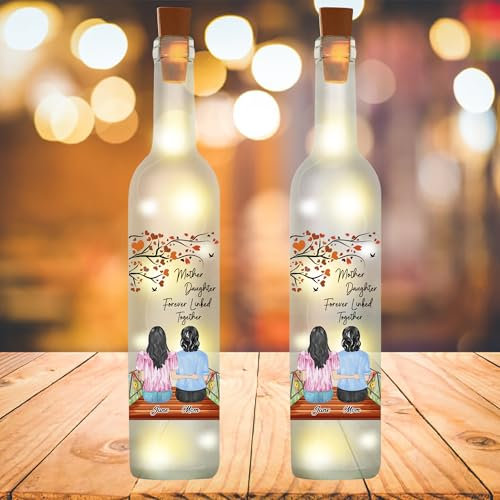 BFHEFGSUU Personalised Mom Bottle Lamp Custom Name Portrait Mother Daughter Forever Linked Together Bottle Light Romantic Bottle Lamp Gift for Mom Anniversary Mother's Day Christmas (Style 6)