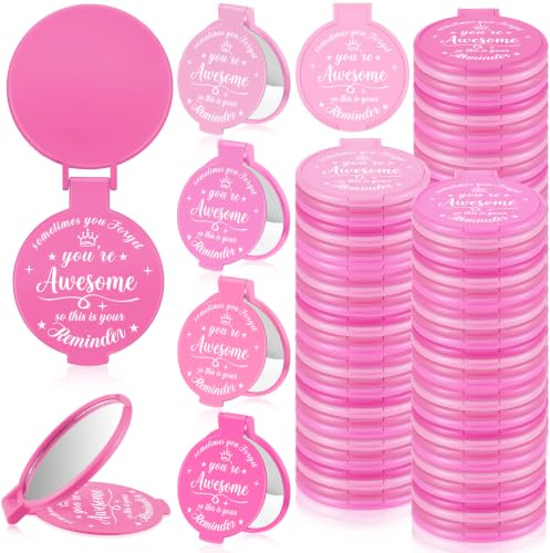 Gulfmew Inspirierender Kompaktspiegel, 7,9 cm, Partyzubehör, Geldbörse, Kleiner Spiegel, Mini-Geschenke für Frauen, Erwachsene, Kollegen, Muttertag, Lehrer, Abschlussfeier, Freunde, 100 Stück (rosa
