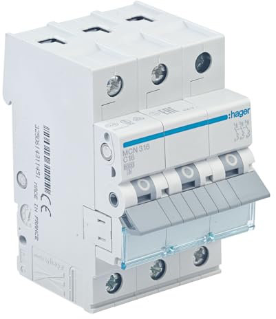 Leitungsschutzschalter Hager MCN316 biconnect Klemmsystem Drehstrom (3P), Charakteristik C bis 16 Ampère, 6kA Kurzschlussfestigkeit
