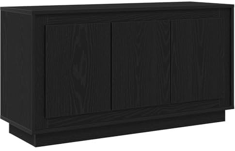 vidaXL Modern Black Oak Buffet Cabinet mit verstellbaren Regalen für Esszimmerstauraum eleganter Solider Rahmen Matte Oberfläche 150 cm Länge 3 Türen ideal für Hausorganisation freistehende Möbel