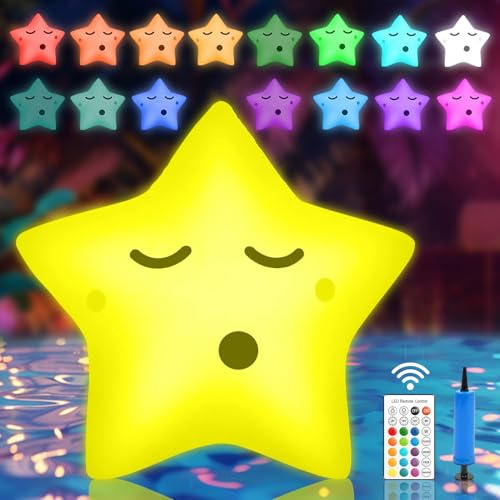 Pool Lichter Schwimmend, Stern Teichbeleuchtung Schwimmende Solarleuchten, Solar Poolbeleuchtung mit Fernbedienung, 16 RGB Farbwechsel Wasserdichte Lichter für Pool Garten, Teich, Party (1 Stück)