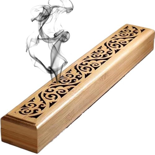 Porte-encens pour bâtons de brûleurs d'encens en Bois de Bambou sculpté Creux avec Doublure antiflaming 9.3x1.4x0.9 Porte-bâtons pour la méditation Temple Yoga