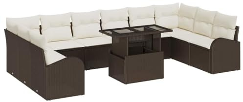 vidaXL Gartensofa-Set mit Kissen mit Speicher 11 pcs Braun Poly Rattan, Garten- und Terrassenmöbel, Modulares Sofa-Set, Leichte Lounge, Rechteckig, Langlebig, UV-beständig