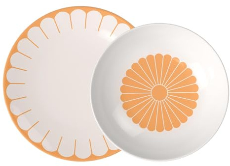 Villeroy & Boch Fleur Soleil Tafelservice 12-teilig, Speiseteller (27 cm) und Suppen-/Pastaschalen (24 cm) für 6 Personen, Teller-Set, Spülmaschinenfest & Mikrowellensicher, Premium Porzellan, Gelb