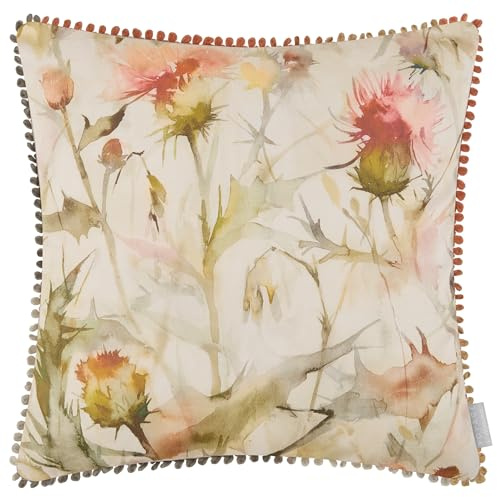Voyage Maison Cirsium Feather Filled Cushion – Watercolour Thistles Cotton Blend British Countryside (Russet/Cream - 50x50cm)