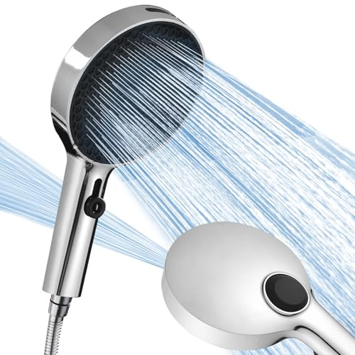 Grande Soffione Doccia XXL ad Alta Pressione con 3+1 Tipi di getto, Doccetta Grande da 130mm, Soffione Doccia a Risparmio Idrico Grigio con Ugelli in Silicone, Pannelli Rimovibili