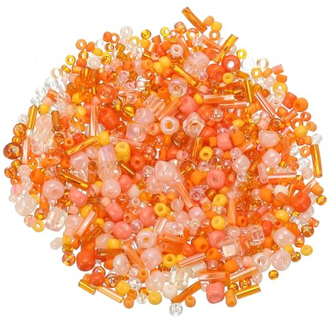 M METERXITY 1000-Pack Mixed Glass Seed Beads, 1-4mm/0.04-0.16 Inch Tube Mini Glass Bugle Beads for DIY Earrings/Necklaces/Bracelets/Jewelry Making [Orange]