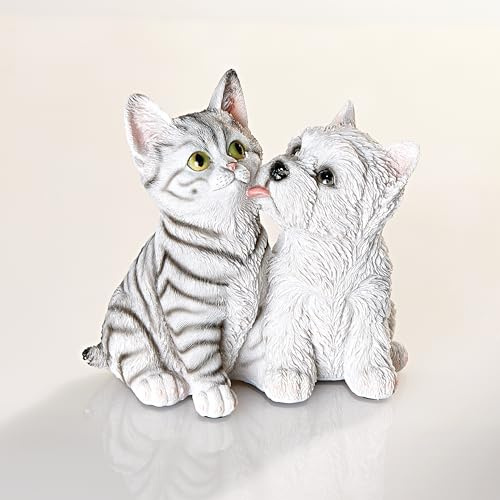 Coopers of Stortford - Dog and Cat Ornament Figurine - Cute Terrier Puppy & Kitten Decorative Polyresin Sculpture - Lifelike Animal Lovers Gift, 18cm