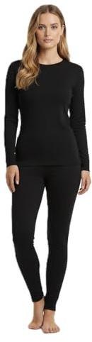 BestSale247 Damen Mädchen Merino Wolle Thermo Unterwäsche Set (Hemd + Hose) warmes Winter Skiunterwäsche Merinowolle (Schwarz, XXL)