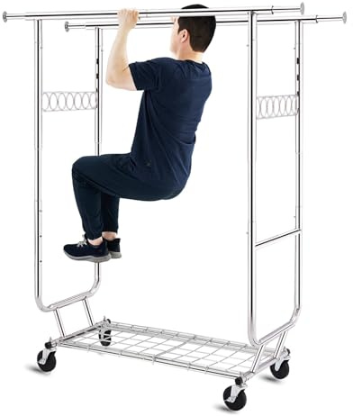 HOKEEPER Doppel-Kleiderständer 272kg Profi, auf Rollen | ausziehbar, Chrom, Metall, 4 Rollen, 2 feststellbar, einfache Montage, langlebig, Ausziehbar & Höhenverstellbar