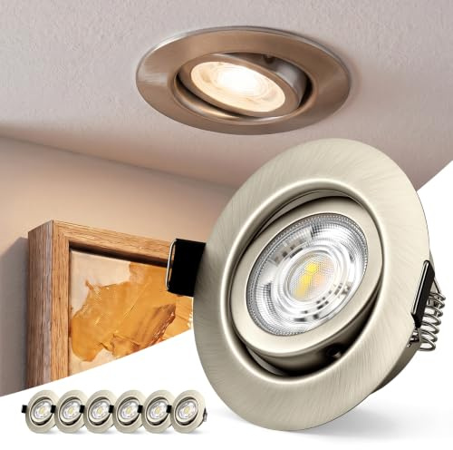 BOJIM LED Deckenspots 230V Einbaustrahler Dimmbar IP44 Metall Nickel | 68mm - 80mm Lochmaß, Warmweiß Kaltweiß Neutralweiß, 6W Flach für Bad Küche, 6er Set