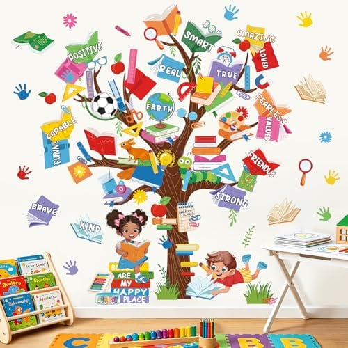 wondever Wandtattoo Buch Baum Wandsticker Sprüche und Zitate Handabdruck | Abziehen und Aufkleben, Abziehbar, Wandaufkleber Selbstklebend für Kinderzimmer Babyzimmer Schlafzimmer Wanddeko