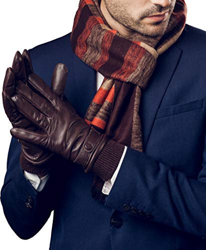 YISEVEN Herren Lederhandschuhe Gefüttert Touchscreen Warm Echtleder Handschuhe Lammfell Autofahrerhandschuhe Herrenhandschuhe Männer Autohandschuhe Geschenk, Braun XXL/10.5