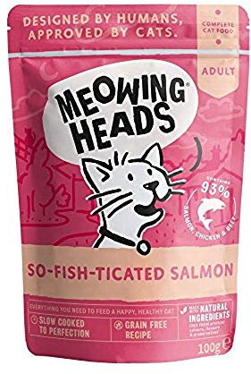 Meowing Heads Wet Cat Food - So-fish-ticated Salmon - 93% Natural Salmon Pouches with No Artificial Flavours, Grain-Free Recipe (10 x 100 g)
