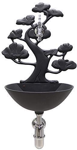 FONDERIA BONGIOVANNI Fontana da Parete Azalea in Alluminio Antracite con Rubinetto e Sifone in Ottone Cromato, Fontanella da Giardino per Esterno, Design Bonsai, Made in Italy