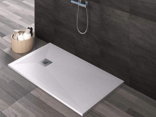 Essence ArredoBagno Duschwanne aus Mineralmarmor in Steinoptik - Marmor aus Harz mit Gelcoat - Gitter aus Edelstahl - Farbe Weiß - 100 x 160 cm