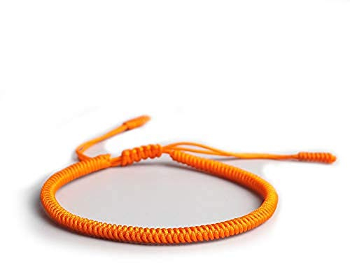 EXINOX Tibetanisches spirituelles Armband, für Damen und Herren, handgefertigt, traditioneller buddhistischer Knoten De 15 a 24 Cm orange