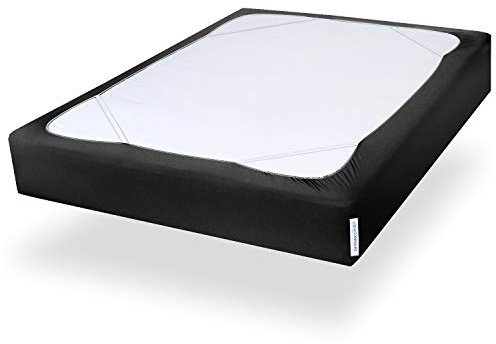 Box Spring Cover Queen Size, Alternates for Bed Skirt, Smooth and Elastic Woven Material Wrap Around 4 Sides of The Box Spring, Wrinkle & Fading Resistant, Washable, Dustproof, Black
