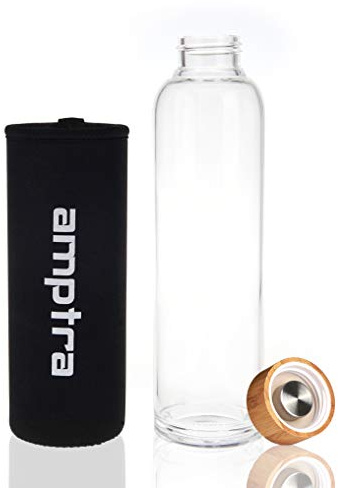 amptra 2 x to go Trinkflasche Glas schwarz je 550ml inkl. Neoprenhülle Sportflasche