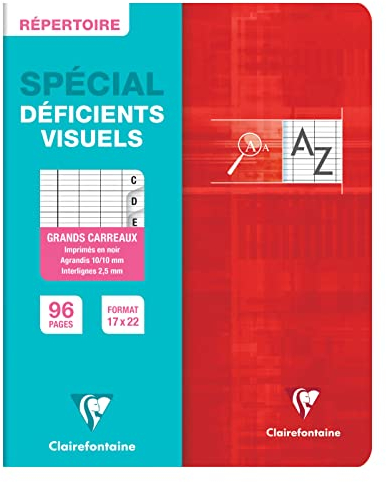 Clairefontaine 63799C - Packung mit 10 Vokabelheften 17x22cm, 48 Blatt ideal für Sehbehinderte, schwarze Lineatur 2,5mm 10x10, französische Lineatur, 90g, farbig sortiert, 1 Pack