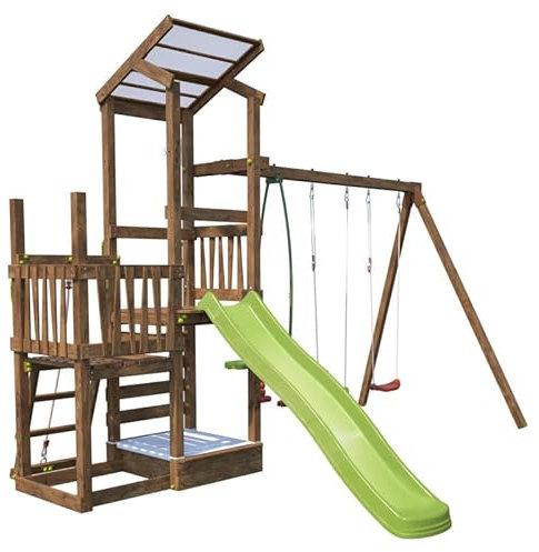 Aire de Jeux 2 Tours avec portique et Mur d'escalade - Funny Swing & Climbing 120