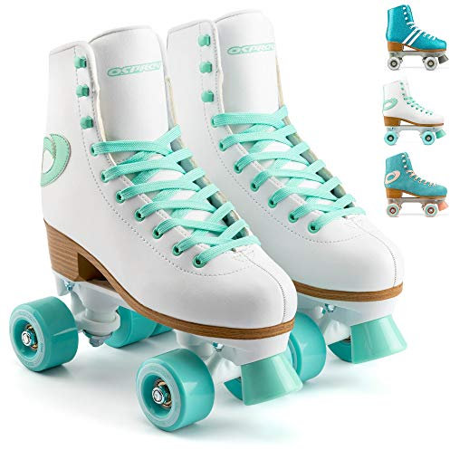 Osprey Retro Quad Rollschuhe für Erwachsene - Damen Schnürschuh High Top Roller Boots - mehrere Designs, Weiß/Mintgrün, UK Erwachsene 2/EU 34