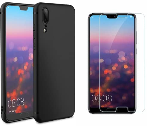 HQ-CLOUD® Coque Silicone NOIR Mat Compatible avec HUAWEI Y6 2019 + 1 Film de Protection d'écran en Verre trempé Transparent - Anti Rayures - Ultra Résistant Dureté 9H