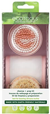 EcoTools Cleanse & Prep 3-teiliges Set, inklusive Gesichtsreinigungsbürste, Gesichts-Trockenbürste und Baumwoll-Spa-Stirnband, 3er-Set