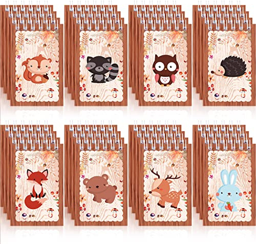 32 Pièces Mini Bloc-Notes Créatures des Bois Faveur de Fête Mini Carnet Animaux des Bois Cahier à Spirale Animaux de Forêt Décor de Lapin Hibou Raton Laveur Écureuil (Style Charmant)