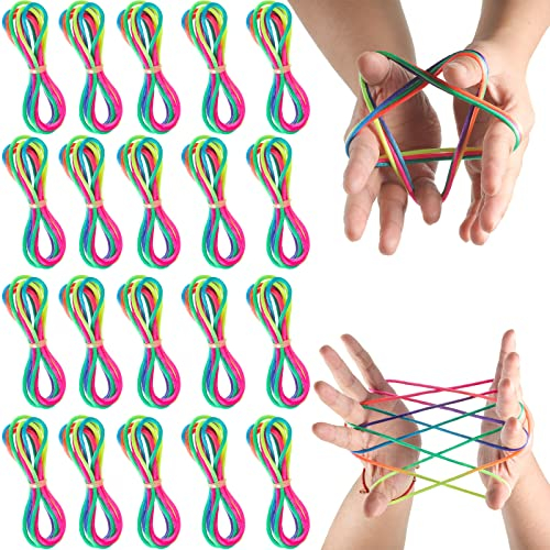 20 Pieces Cats Cradle String Finger String Toy Supplies Rainbow Color Cats Cradle String Game Chinese Finger Stretchy Strings Fidget Toys Executive Desk Toys, 165 cm Length