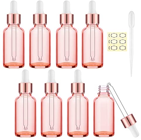 Alledomain 8Pcs, 15Ml Rose Gold Glass Bottles with Dropper Pipettes, Empty Eye Dropper Bottles Rose Golden Cap Refillable Sample Container for Essential Oils/Massage Oils/Body Oil/Chemical Liquid