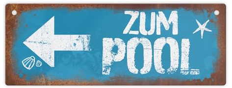 Zum Pool Pfeil links Metallschild L in 10,5x28cm in Rostoptik