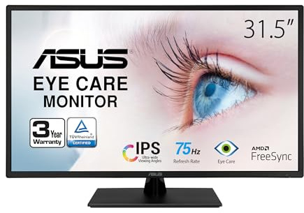 ASUS Monitor 80.0 cm 1080P (VA329HE) – Full HD, IPS, 75 Hz, Adaptive Sync, Eye Care, Low Blue Light, Flicker-Free, HDMI, VGA, Wall Mount, Tilt Adjustment,