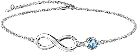 Suplight 925 Stelring Silber Infinity Fußkettchen mit Mondstein März Kristall Fußbandlkette Fußschmuck für Frauen Mädchen