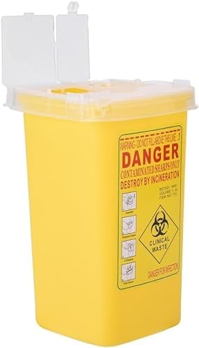 Jadeshay Contenitore per Rifiuti,1 Litro Contenitore per Rifiuti Taglienti Sharp Smaltimento Contenitore Aghi Tatuaggio Giallo Contenitore per Rifiuti in Plastica Medica per Tatuaggi