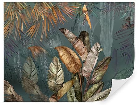Tapeko Papier Peint Panoramique 400x280 cm 3D Effet style Jungle Tropical Feuilles Plantes Papier Peint intissé Chambre Salon Décoration Murale u50468