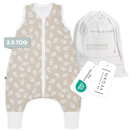 emma & noah Baby Schlafsack mit Füßen 2.5 TOG, Strampelsack für den Herbst und Winter, Bio-Baumwolle, OEKO-TEX Zertifiziert, Kuscheliger Schlafsack für Neugeborere (Floral Sand, 90 cm)