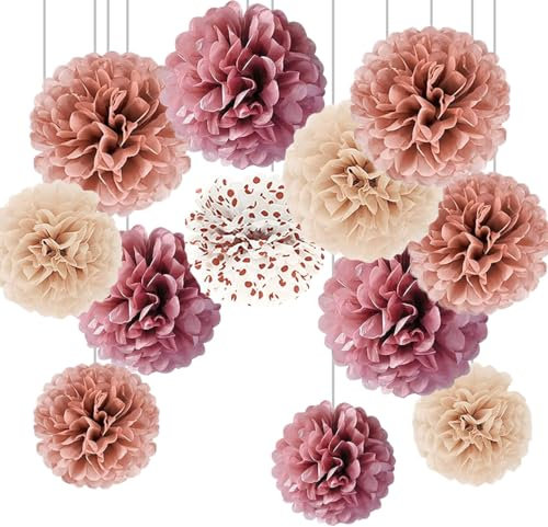 CC wonderland zone Lot de 12 Pompons Papier de Soie Or Rose pour Mariage,Décoration Suspendre de Plafond de Fête,Fête de célibataires,Decoration Table Bapteme