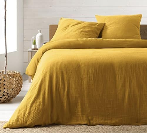 KGS Parure de Lit en Gaze de Coton 220x240cm - Jaune