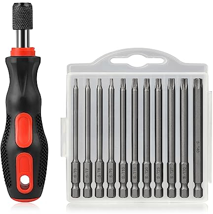 Hakkin 12 Stück T20/T25 Torx Schraubendreher Set T6-T40 75 mm Lange Bits Magnetisch 1/4 Zoll Sechskant Schaft Torx Bit Set mit Griff Elektrische Schraubendreher Werkzeuge