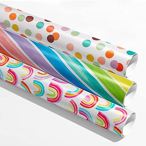 3 Rollen Geschenkpapier Ostern Bunt (43cm x 3m),Regenbogenfarben Geschenkverpackung Papier