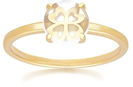 Gardenia - Anillo de cabujón de cristal de roca en plata de ley chapada en oro, Piedra preciosa., cuarzo