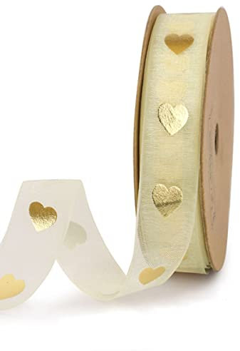 LUMoony Herz Bedruckt Satinband 2 Rollen 15mm*9m Geschenkband Herz-Band Gewebeband Stoffbänder Gold Herzband für Hochzeit Deko Haarschleife DIY Weihnachten Dekoration Schleifenband