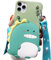 SGVAHY Wallet Case for iPhone 13 With Strap Lanyard - Cute Kawaii Dinosaur Green Phone Cover - Soft Silicone Shockproof Protective for Women Girls