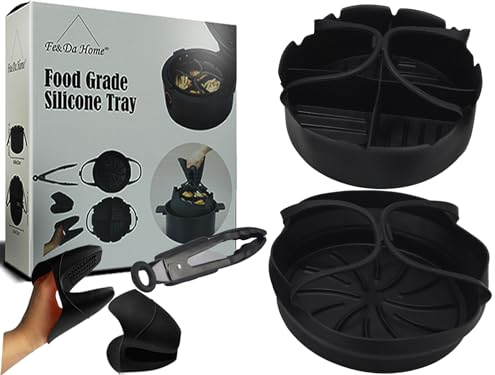 22cm Molde Silicona Freidora de Aire, 2 PCS redondas+2 Guantes+Pinzas cocina. Certificado LFGB.Accesorios airfryer–Silicona para Freidora sin aceite,Compatible Cecotec 6L,Cosori 4,7L 5,5L,Aigostar,etc