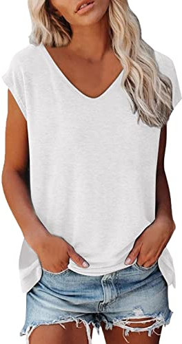 T Shirt Damen V Ausschnitt- Frauen Cap Sleeve Sommer Casual Tops V-Ausschnitt Einfarbig Casual Shirts Loose Fit Bluse